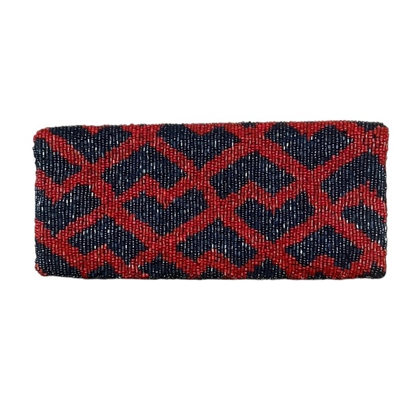 Moyna blue and red fully beaded clutch purse night out formal - Picture 2 of 6